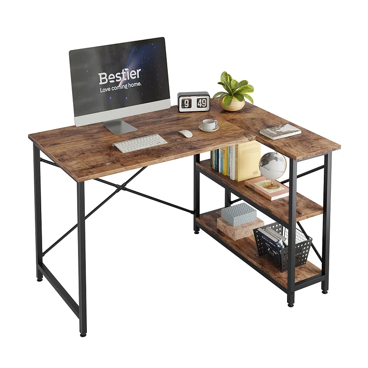 L Shaped Desk with Storage Shelves 47 Inch Corner Computer Desk Writing Study Table Workstation for Home Office