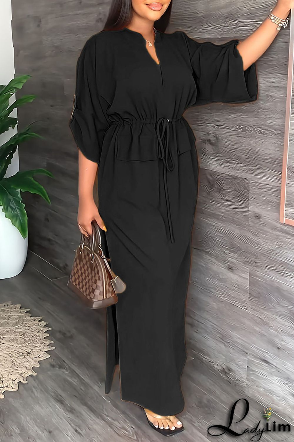 White Casual Solid Patchwork V Neck Straight Dresses