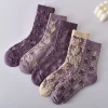 Delicate Purple 3D Jacquard Medium Tube Women Socks 10 Pairs