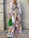 Floral-Print Long Sleeves Bohemia Maxi Dress