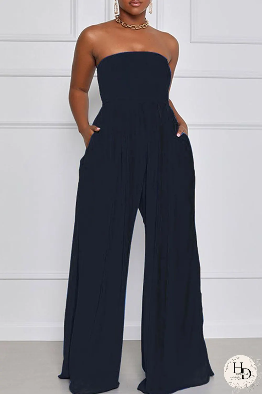 Yellow Sexy Casual Solid Backless Strapless Regular Jumpsuits