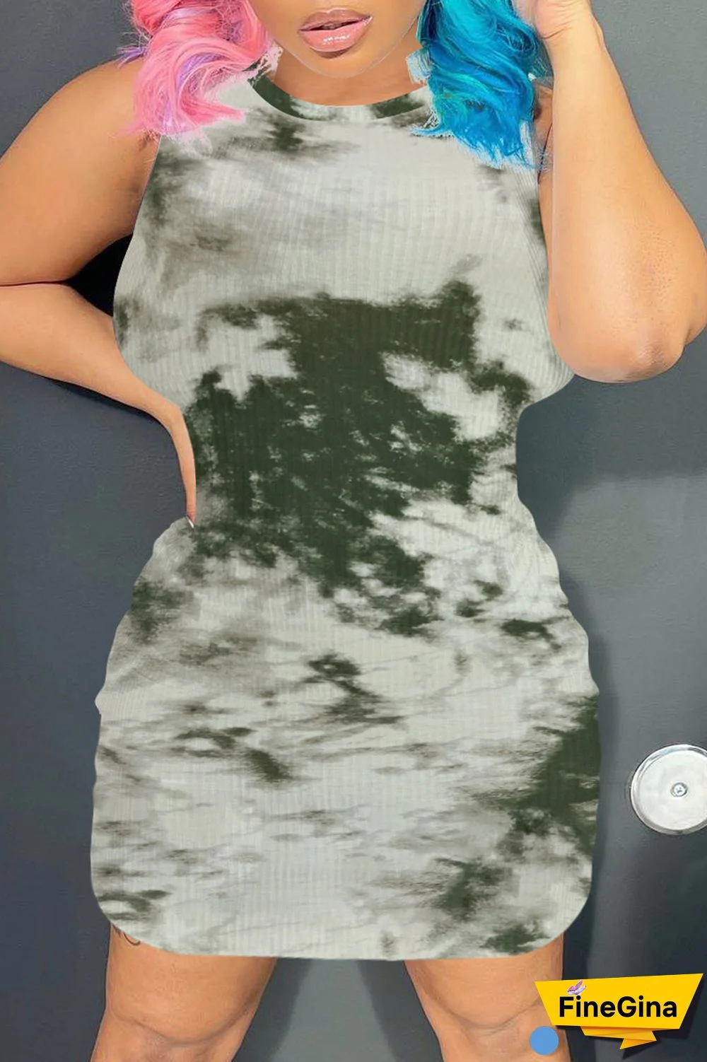 Black Casual Print Tie Dye Basic O Neck Sleeveless Dress Dresses