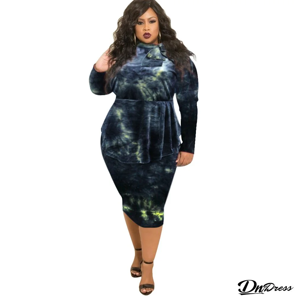Plus Size Women Print Bow Bodycon Dress