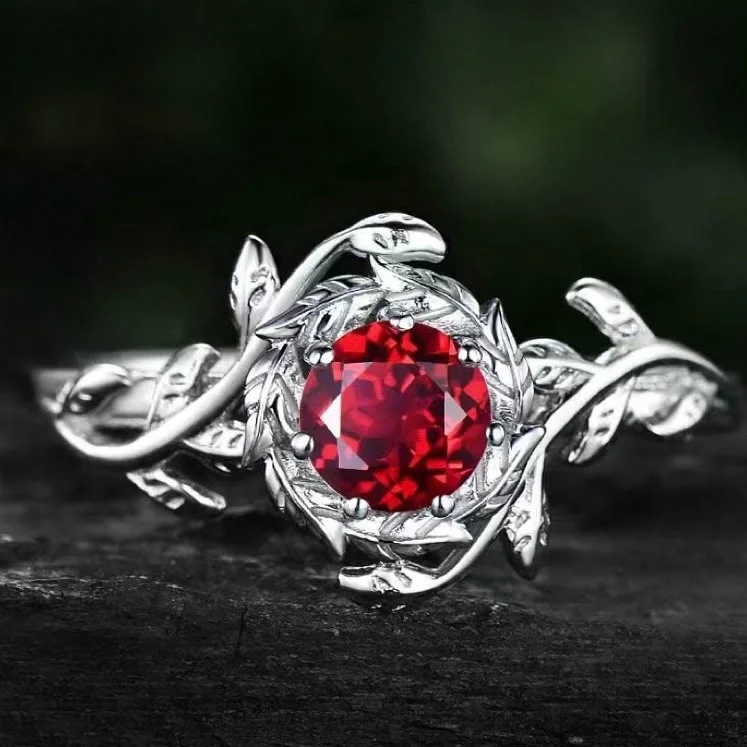 FREE Today: Vintage Round Cut Ruby Twig Leaf Ring