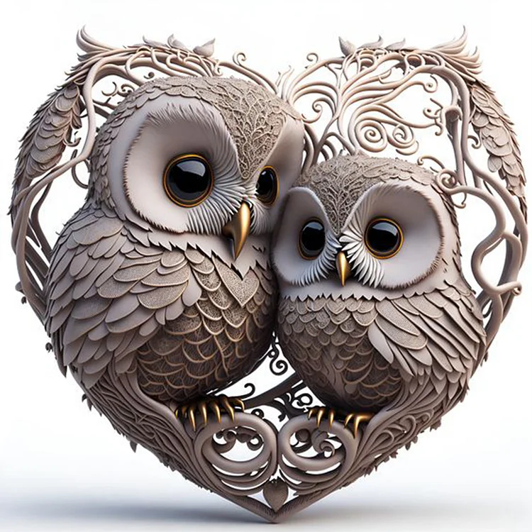 Heart Shaped Owl 30*30CM(Canvas) Full Round Drill Diamond Painting gbfke