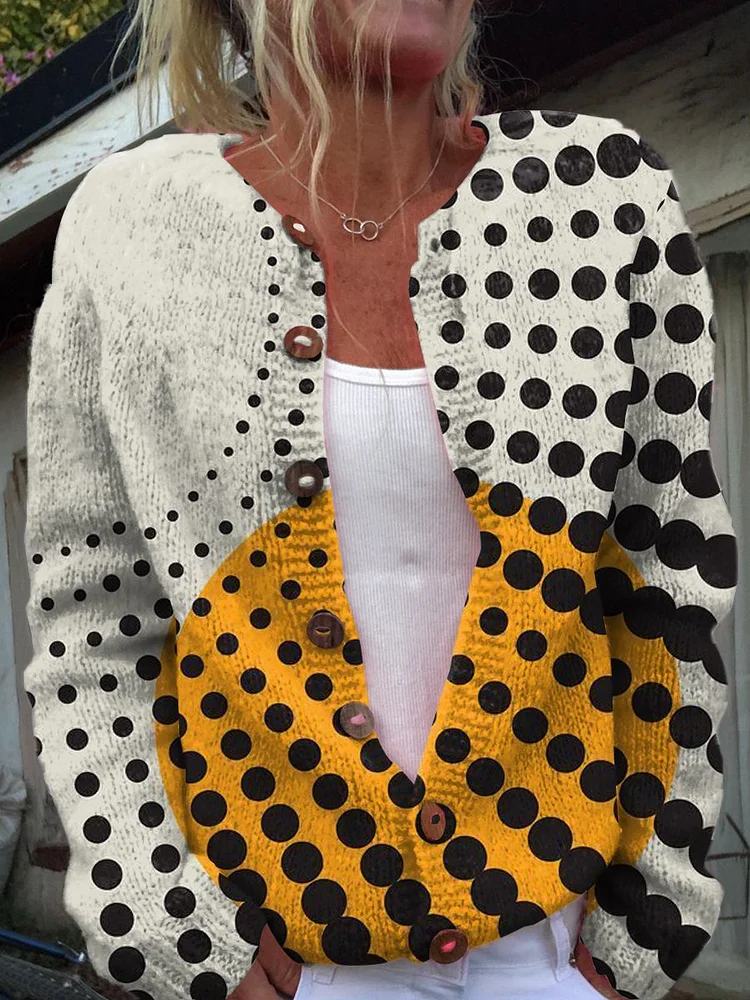 Abstract Dot Geometry Print Buttoned Cardigan Sweater