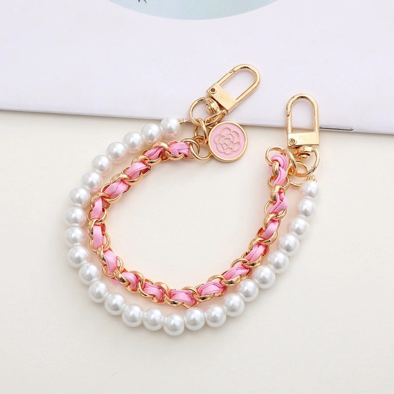 Elegant Flower Metal Beaded Plating Chain Bag Pendant Mobile Phone Chain