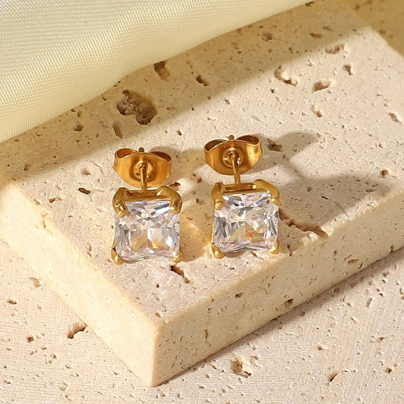 18K Square Zircon Earrings
