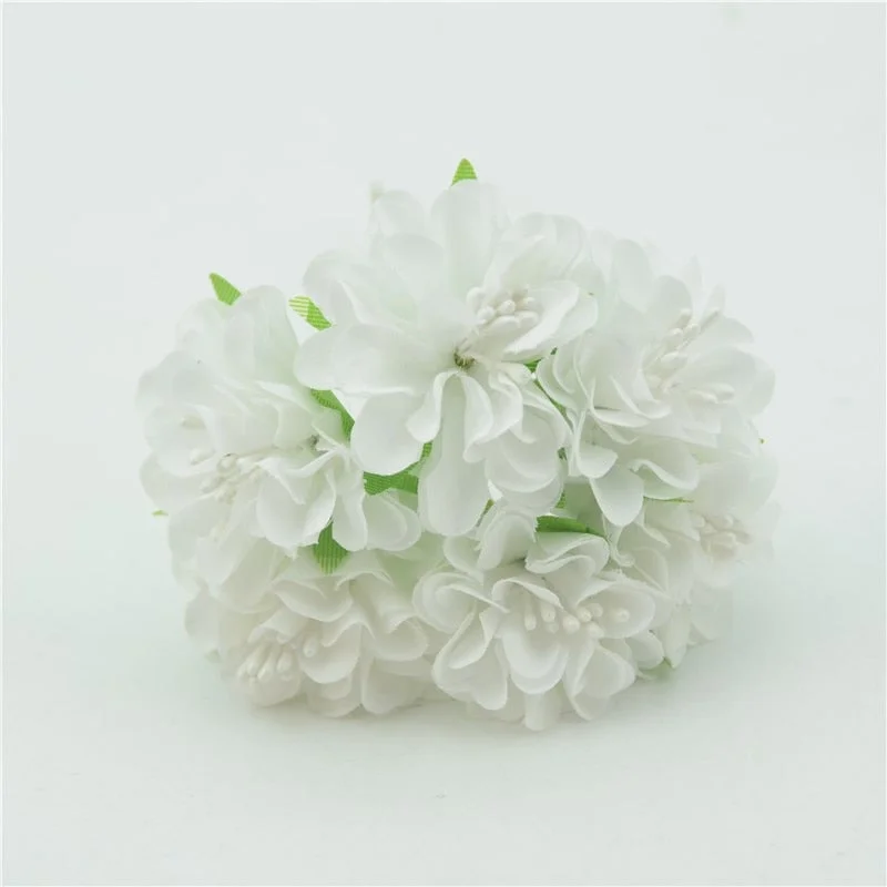 6pcs/lot Mini Silk Artificial Rose Flowers Bouquet  Scrapbooking Fake Flower Stamen Wedding Party  Decoration DIY Handmade