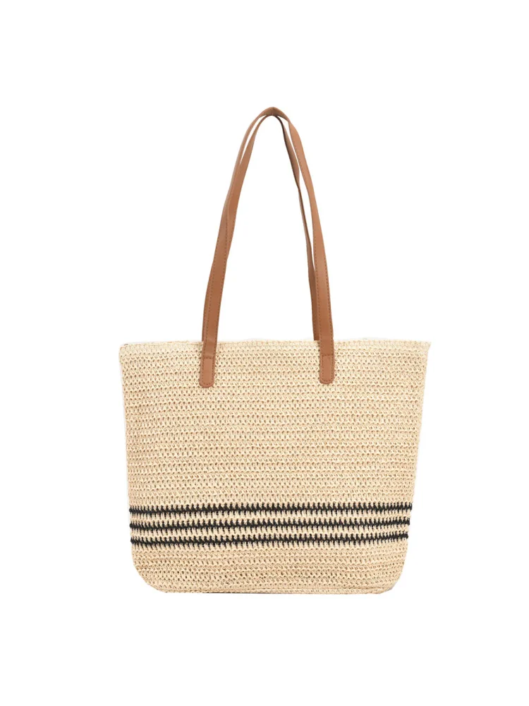 Summer Straw Shoulder Bags Women Striped Woven Beach Shopper Travel Handbag