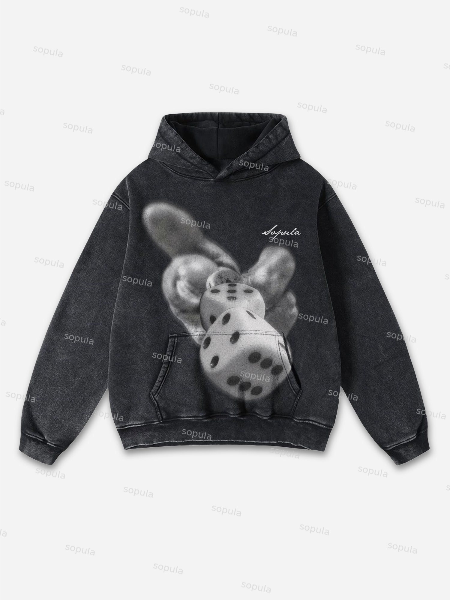 Y2k Fun Graphic Creative Dice Graphic Washed Hoodie