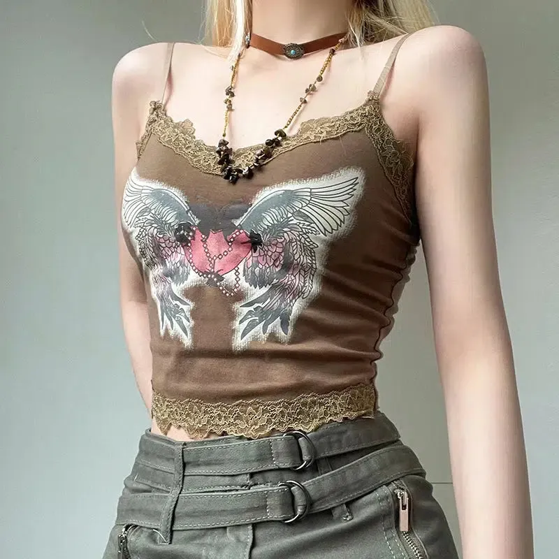 Brownm Grunge Angel Wings Top