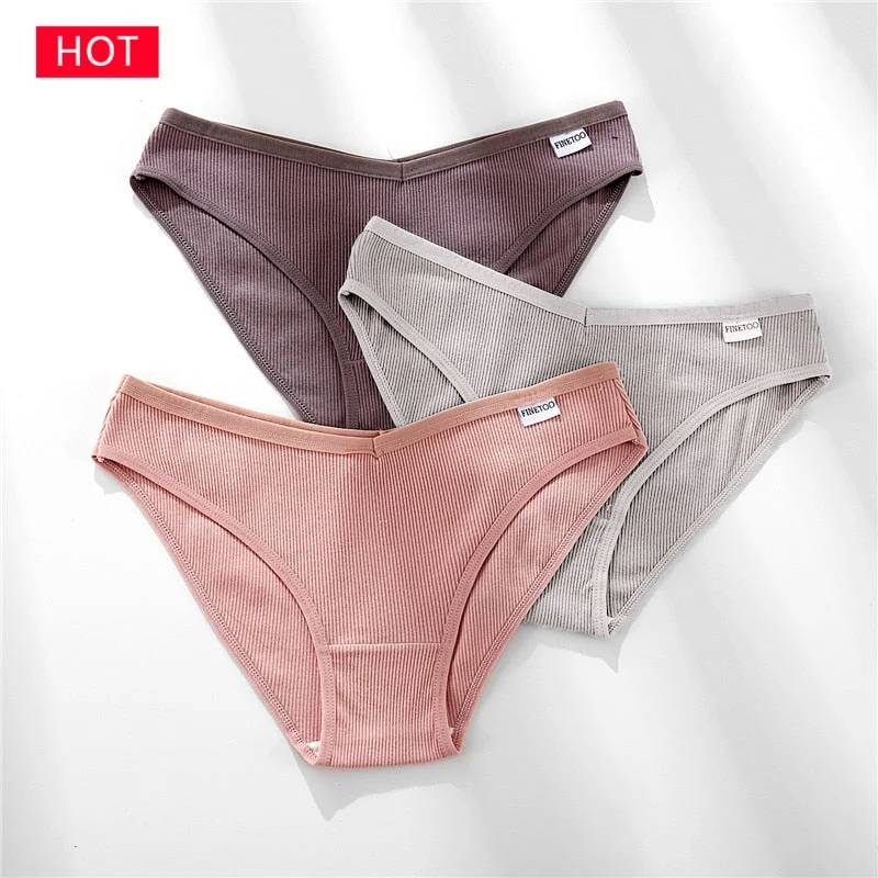 FINETOO 3PCS/Set Women's Underwear Cotton Panty Sexy Panties Female Underpants Solid Color Panty Intimates Women Lingerie M-2XL