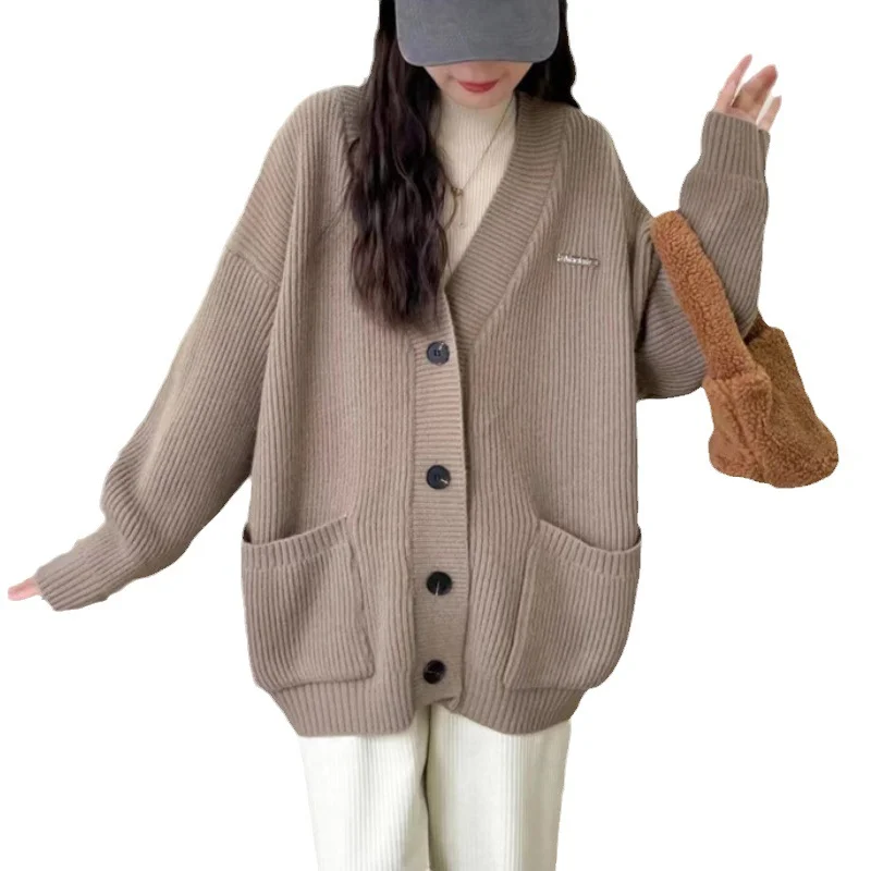 Churchf Churchf Department Lazy Wind Soft Waxy V Neck Sweater Coat Female Autumn Winter Loose Wear College Wind Knit Cardigan Jacket