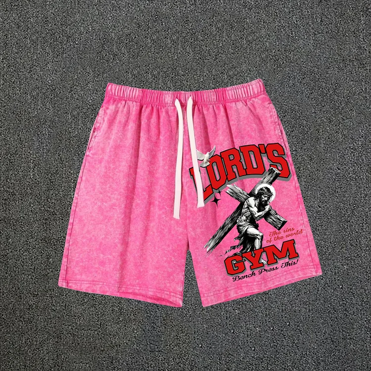 Lord's Gym Print Acid Washed Drawstring Shorts SOPULA