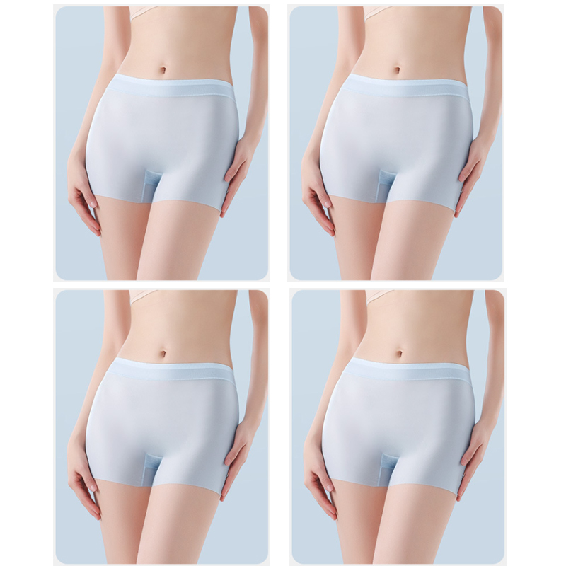 Fairfairfair 4pcs Summer Ice Silk Ultra-thin Quick-drying Boxer Brief Women Seamless High waist Panties Plus Size Female Safety Underwear