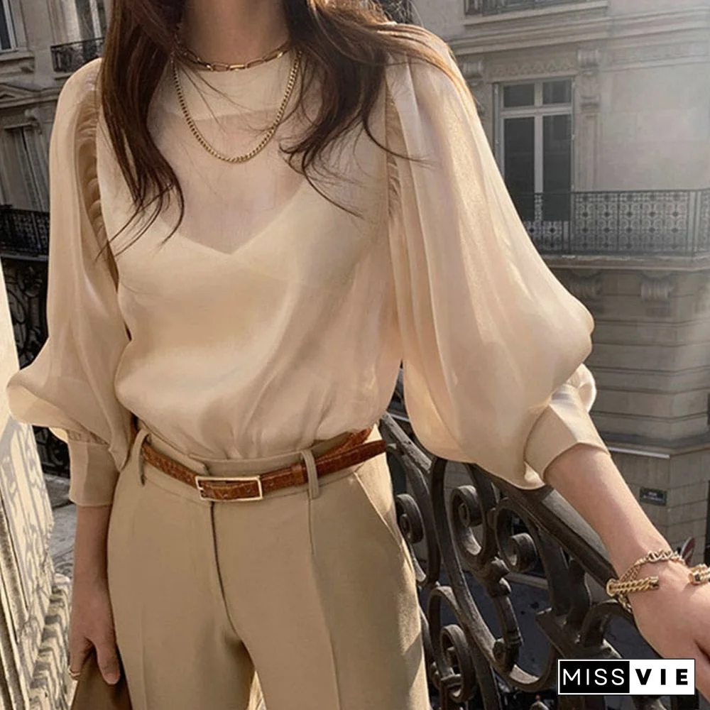 perspective transparent elegant termperament all-match shirt simple solid light summer shirt chic elegant fashion streetwear top