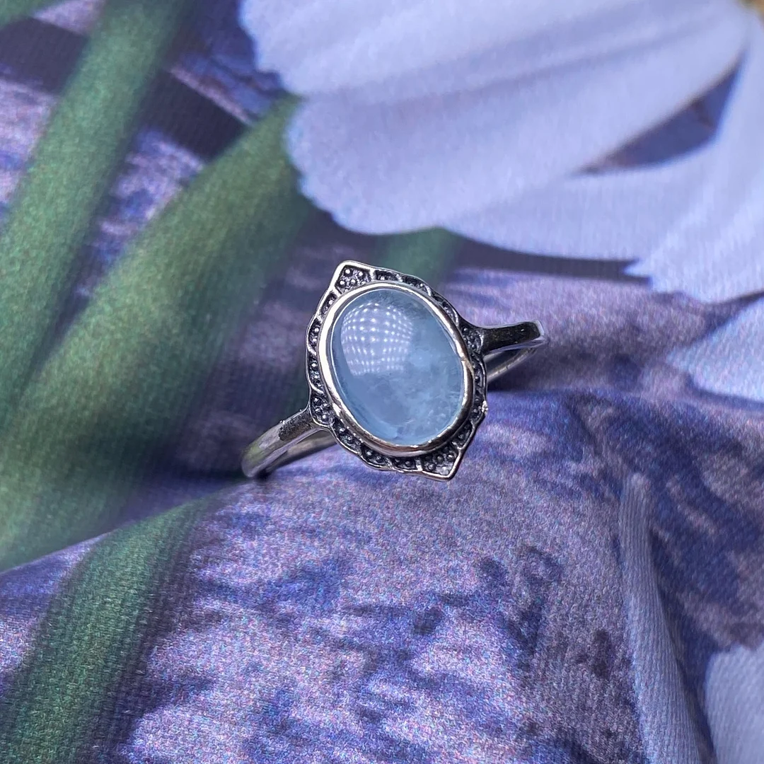 Aquamarine S925 Silver Retro Adjustable Ring