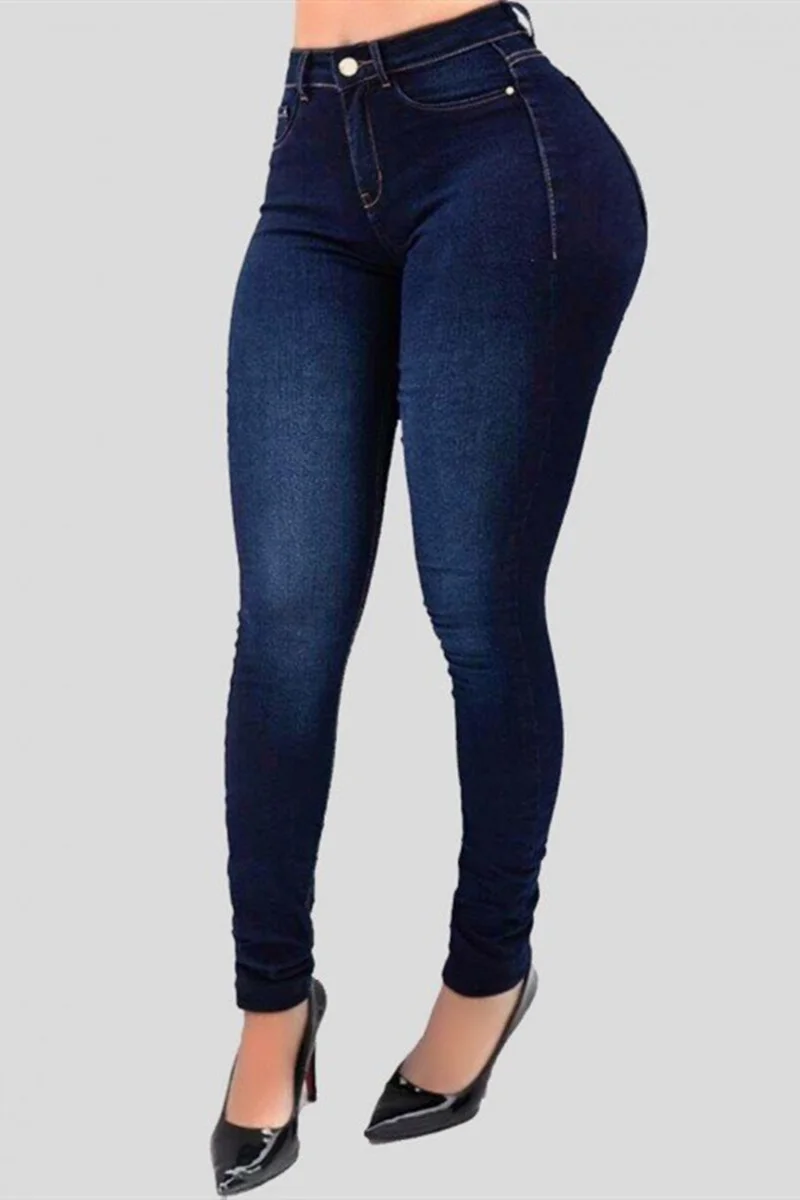 Dark Blue Fashion Casual High Waist Jeans | EGEMISS