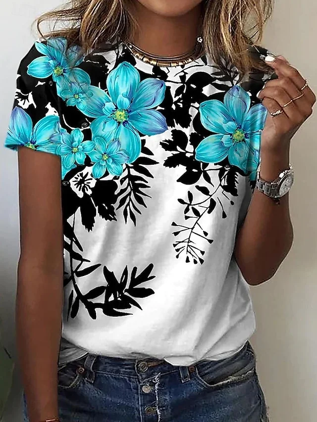 Women's round neck floral design T-shirts socialshop