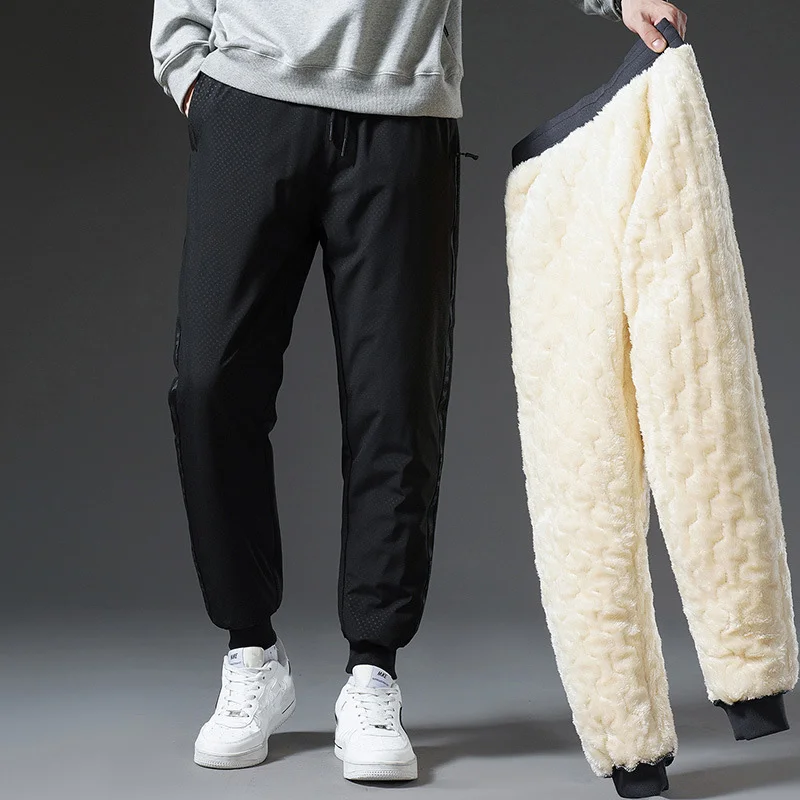 PASUXI Plus Size Men's Winter Wool Trousers Lamb Fleece Down Cotton Sweatpants Thick Warm Running Joggers Pants