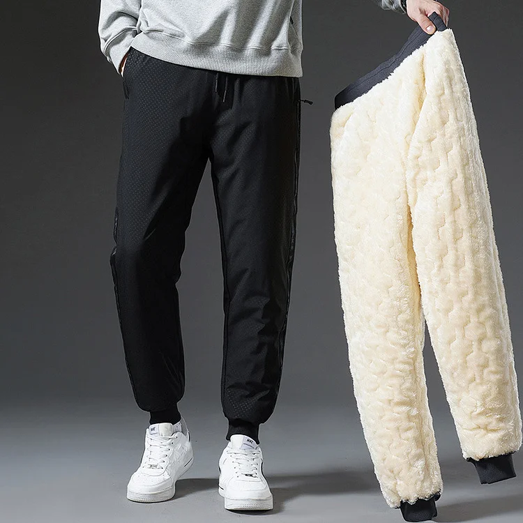 PASUXI Plus Size Men's Winter Wool Trousers Lamb Fleece Down Cotton Sweatpants Thick Warm Running Joggers Pants huanwei