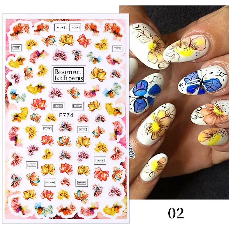 1PC 3D Nail Stickers Flowers Leaves Self-Adhesive Slider Letters Nail Art Decorations Love Heart Decals Manicure Accessories-Nail Inspo