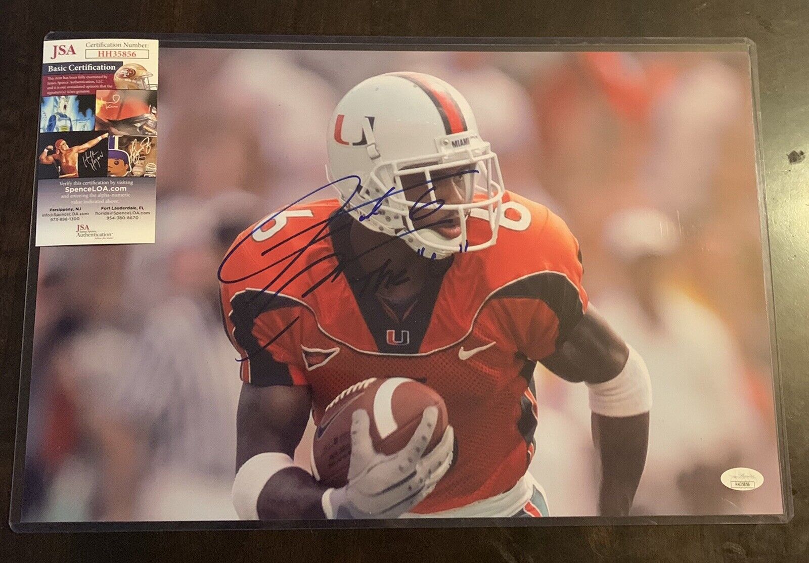 SANTANA MOSS 11x17 Signed Photo Poster painting U OF MIAMI FOOTBALL JSA/COA HH35856 INSCRIBED