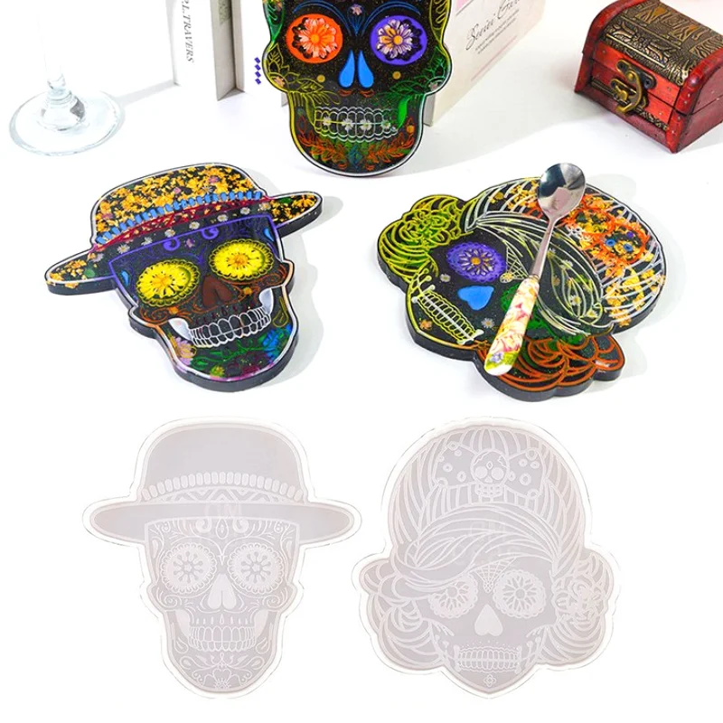 4Pcs Skull Coaster Silicone Resin Molds