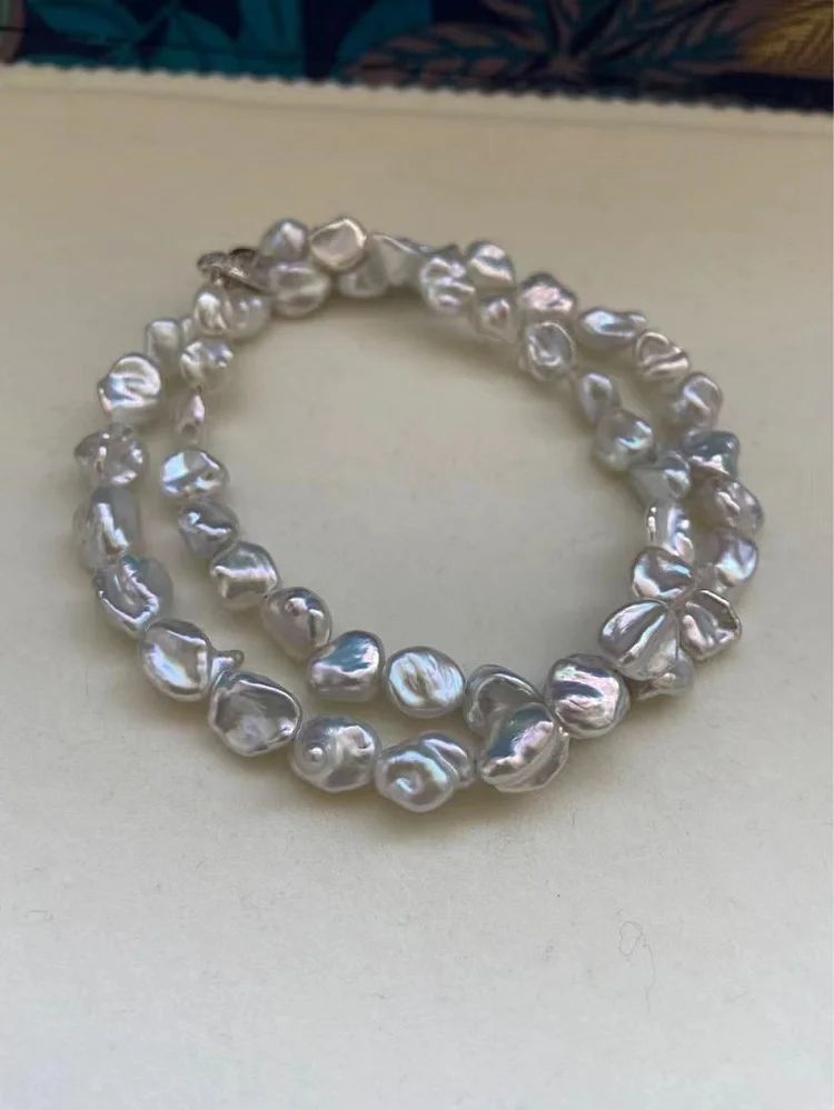 TINA Jewelry Aurora Silver Blue Freshwater Baroque Pearl Necklace almost flawless pearl size about 7-8mm Necklace Total length about 42cm