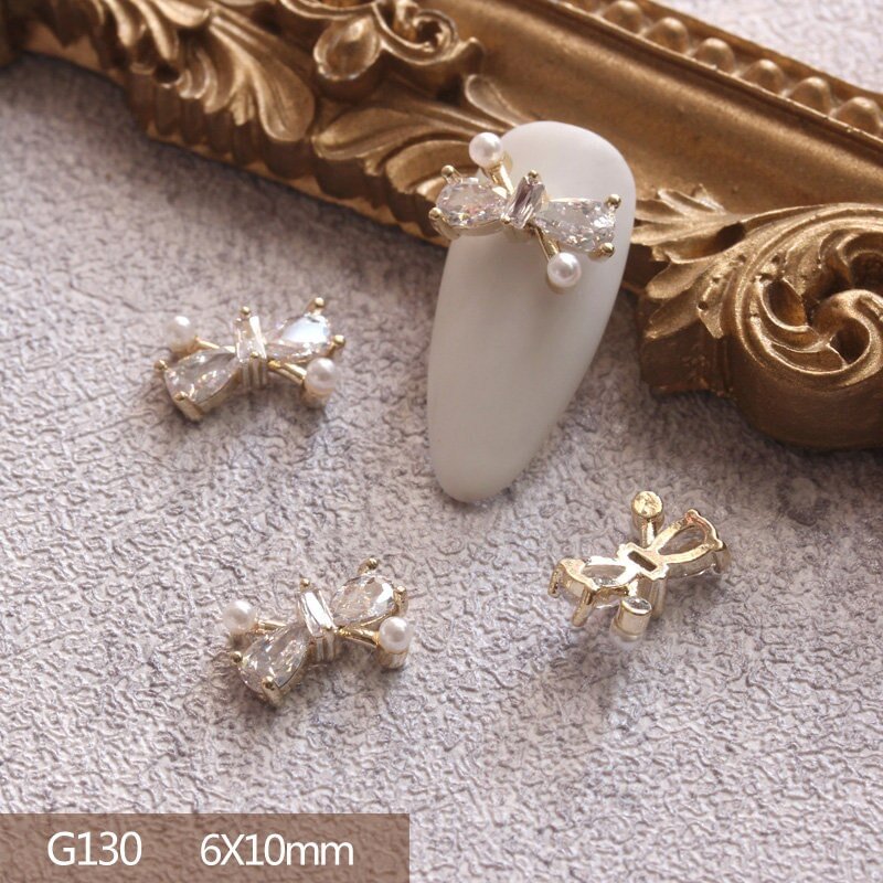 10pcs/lot 3D Bow Butterfly Love Alloy Nail Art Zircon Pearl Metal Manicure Nails Accesorios Supplies DIY Nail Decorations Charms