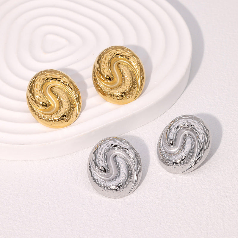 Retro Earrings French Style Personality Design Geometric Stainless Steel Earrings For Women