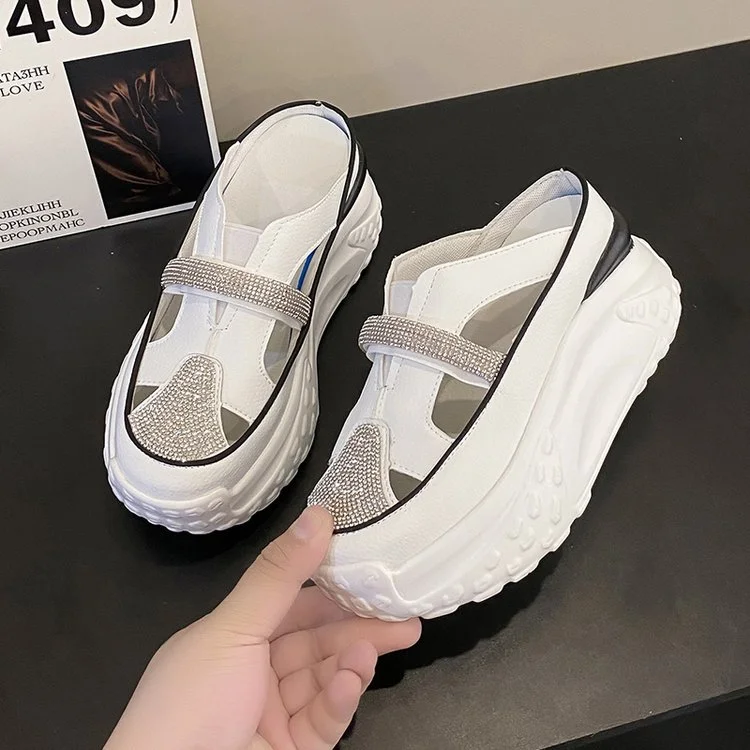 Tanguoant Tanguoant Summer New Water Diamond Thick Bottom Slope With Cool Drag Head Half Drag Fashion Casual Slippers Tide