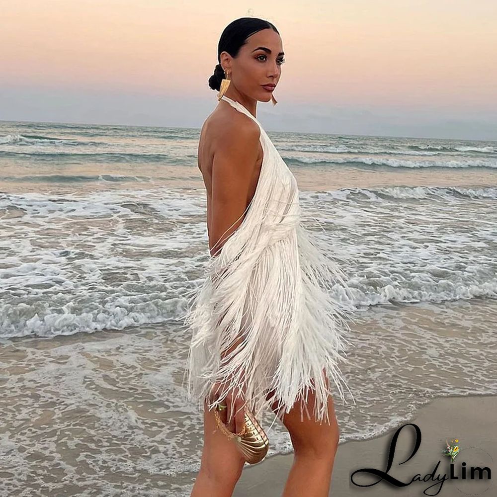 Halter Backless Fringe Mini Dress