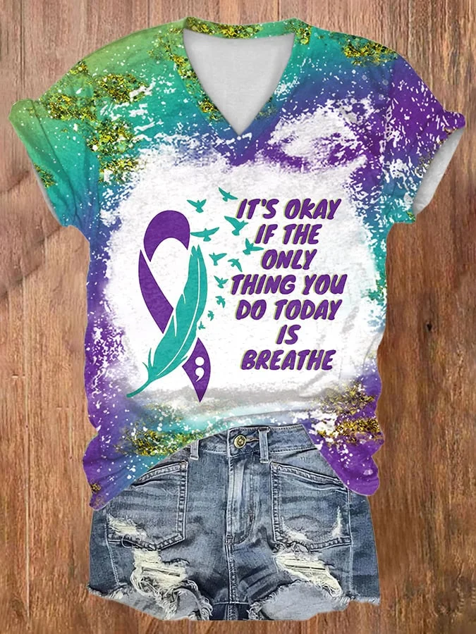 Women's Casual It's Okay If The only Thing You Do today is Breathe Printed Short Sleeve T-Shirt socialshop