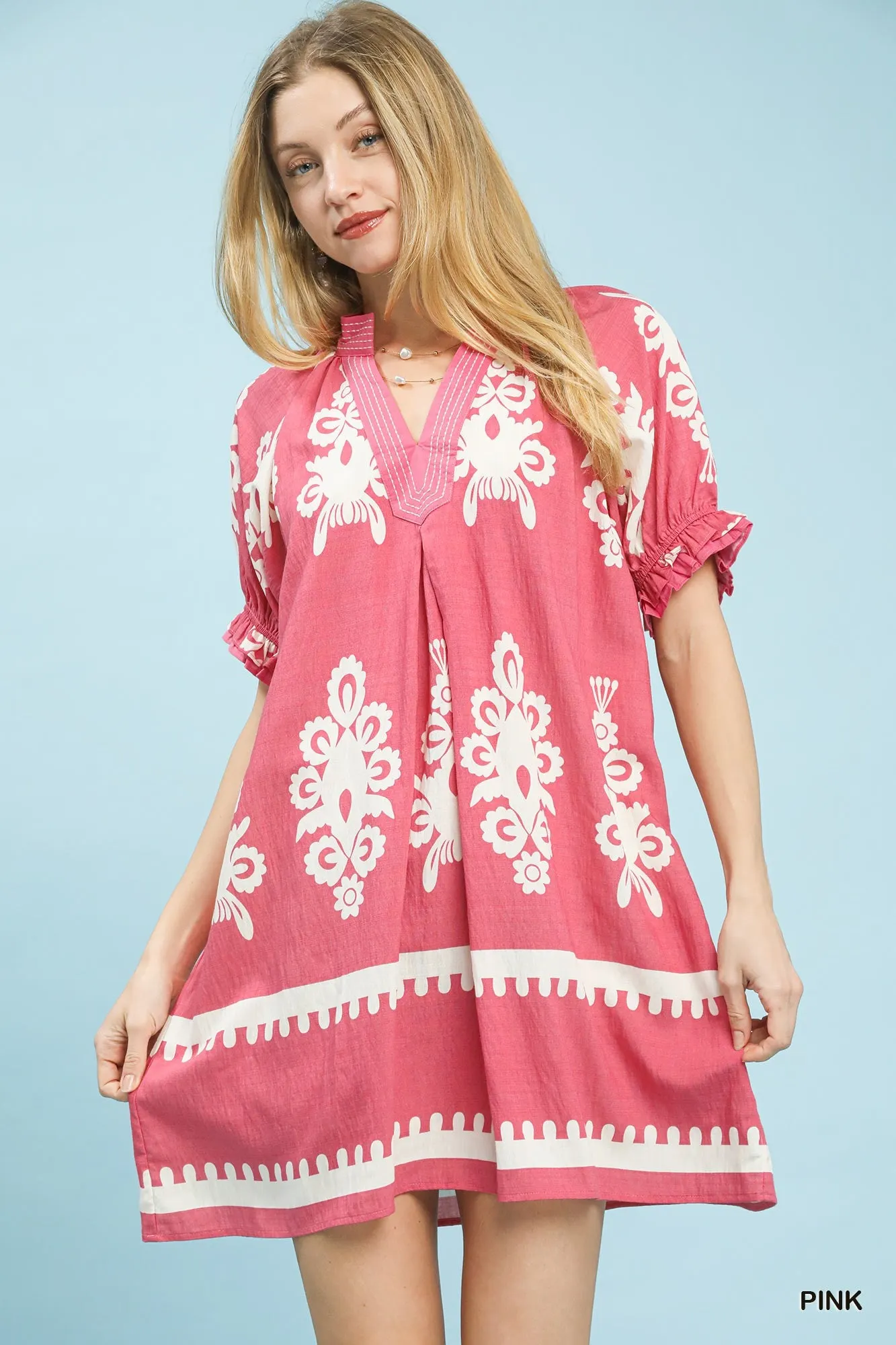 Umgee Two Tone Border Print Mini Dress mysite idetrend