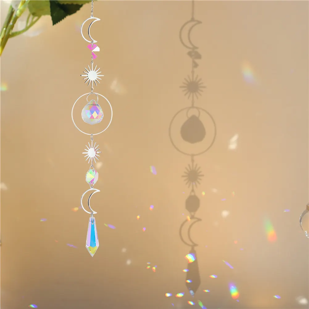 Wind Chime Crystal Light Catcher Ball Ornaments Round Frame Pendant (1)