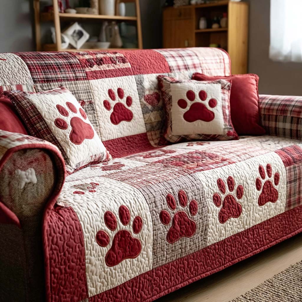 Paws of Love Quilted Sofa Cover NCU0NT11673 everthome