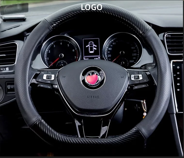 Customized car logo carbon fiber leather steering wheel cover