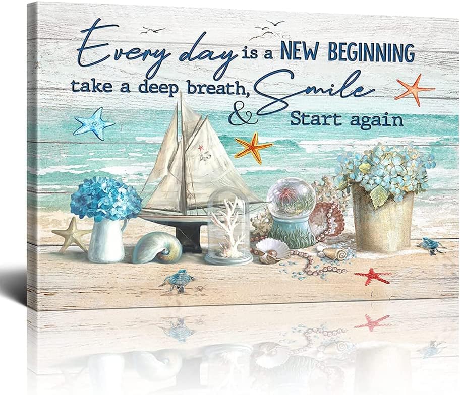 Bathroom Wall Art| Seaside Bathroom Canvas Art Wall Decoration Poster| Beach starfish Picture Canvas Wall Art Printed Painting Artwork|Boat Poster wall paintings|Frameless Art Poster Suitable for Living Room, Bathroom, Bedroom, Kids Bathroom Decoration. 1