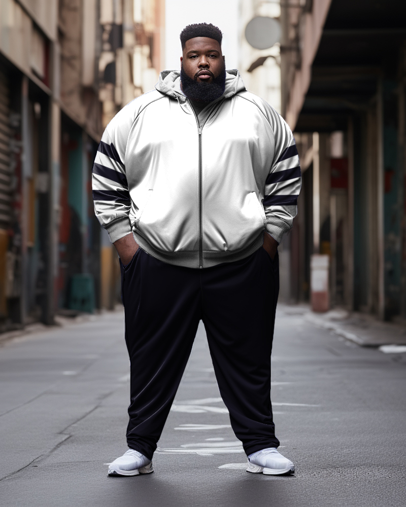 Men's Plus Size Jogger White Sportswear Two Piece Set