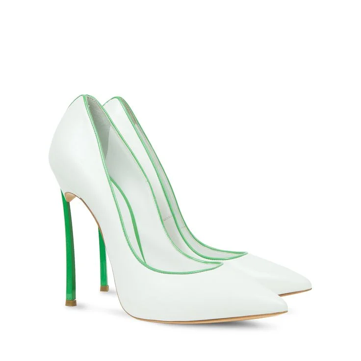 Green and White 5 Inch Stiletto Heels with Pointy Toe for Office Pumps Vdcoo