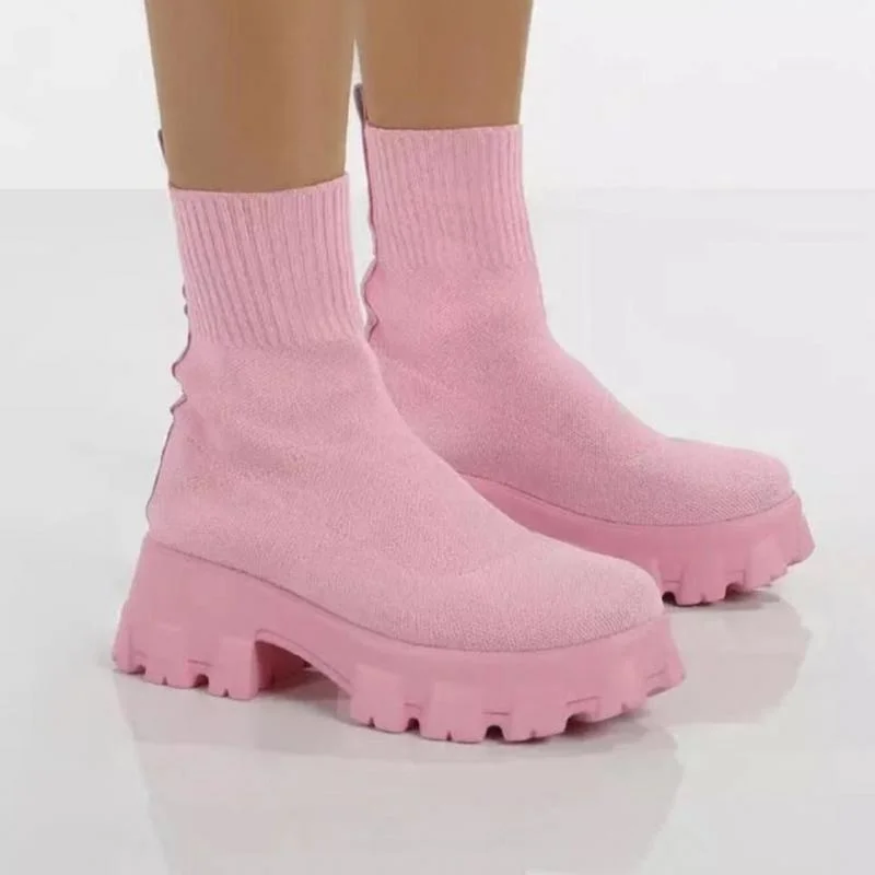 Women Boots Slip On Western Ankle Platform Knitted Ladies 2022 Autumn Socks Fashion Female Ytmtloy Botines De Mujer Stretch