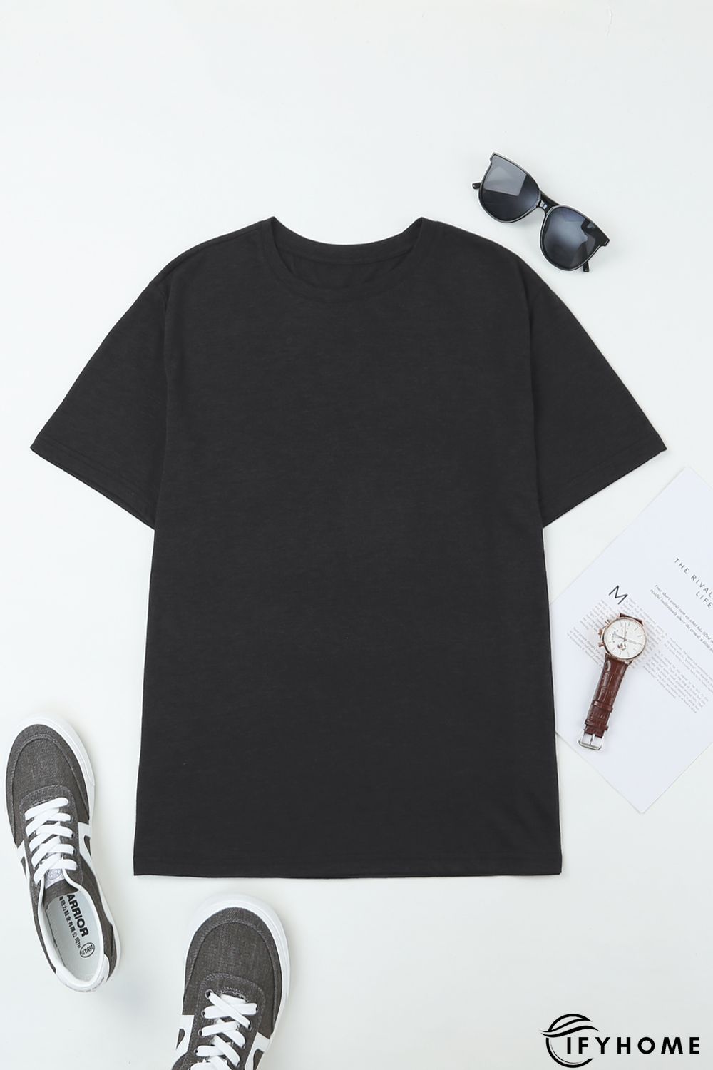 Gray Solid Basic Crewneck Short Sleeve Men\'s T-shirt | IFYHOME