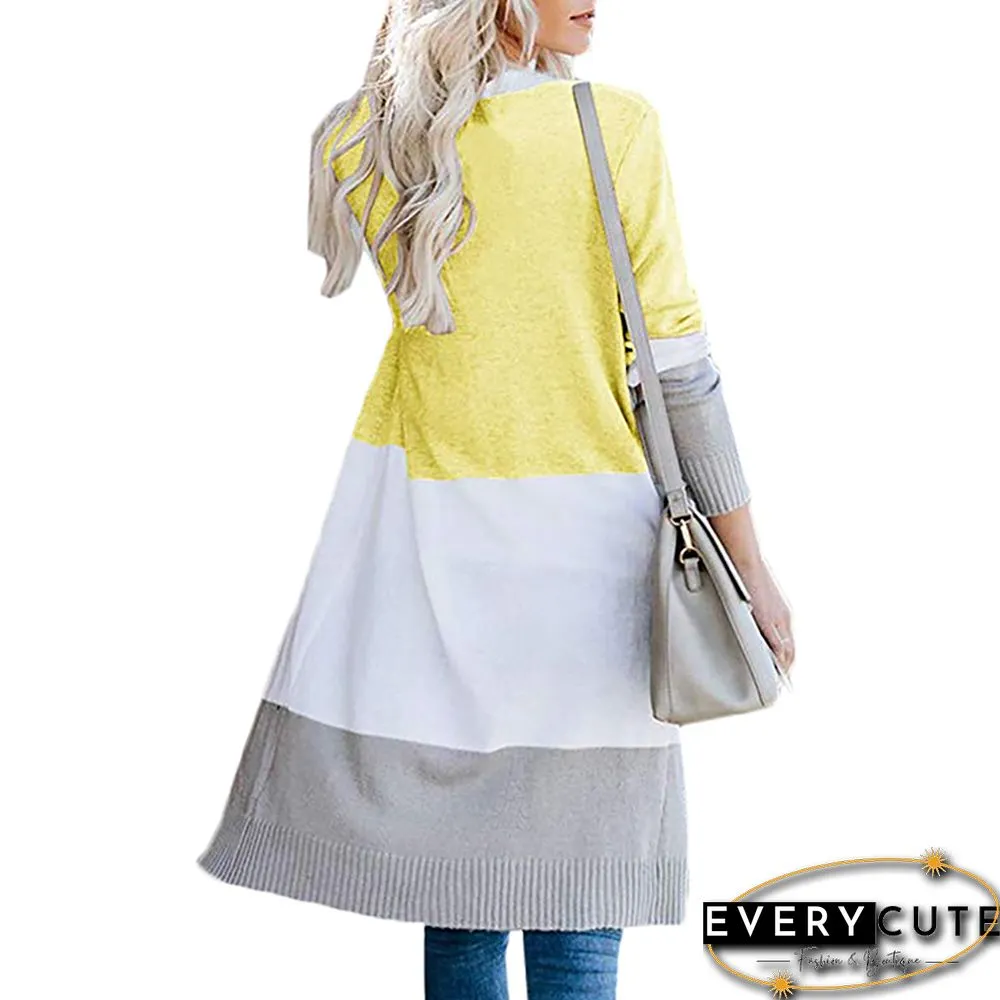 Yellow Color Block Knitted Cardigan