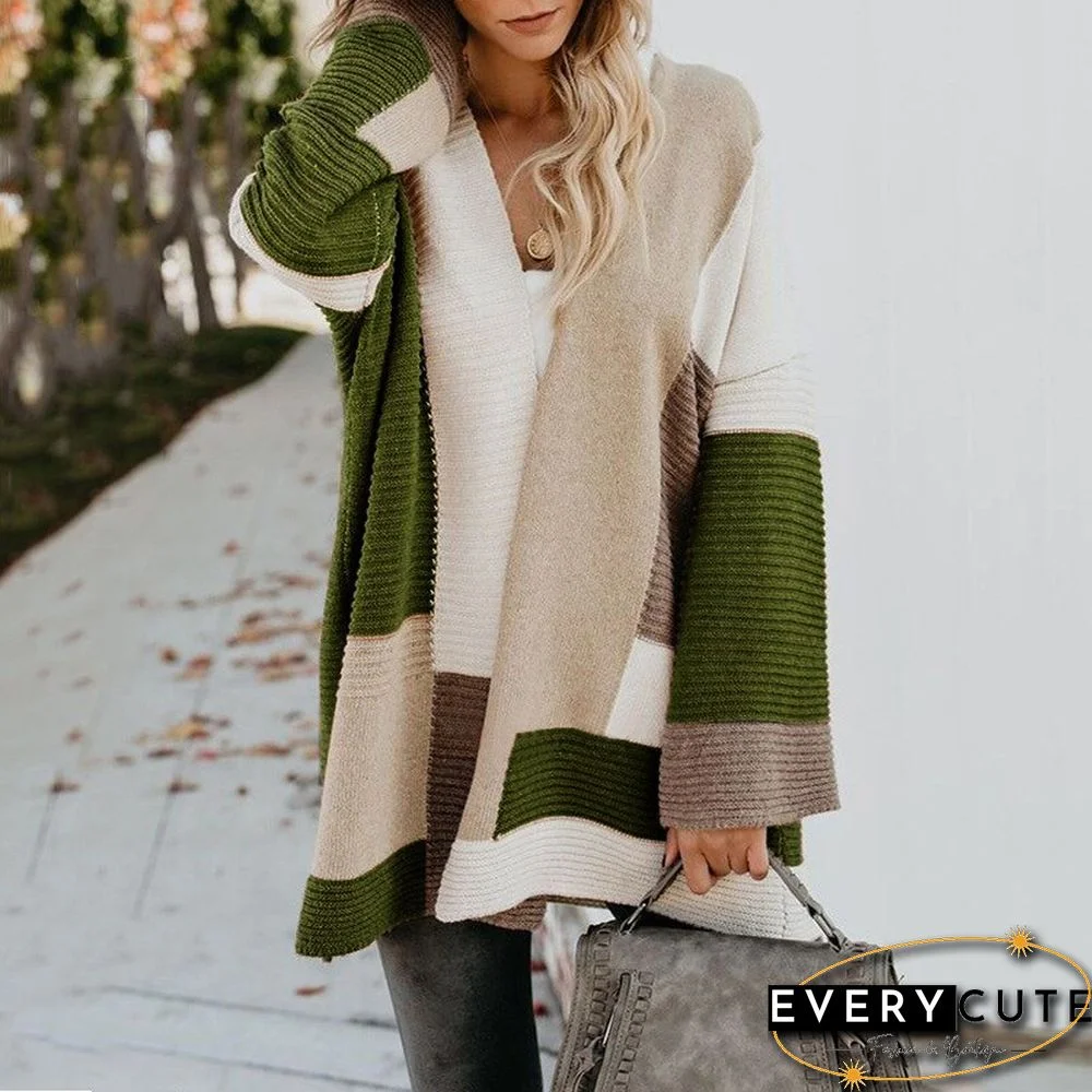 Autumn And Winter New Sweater Women's Large Size Loose Geometric Color Matching Sweater Cardigan