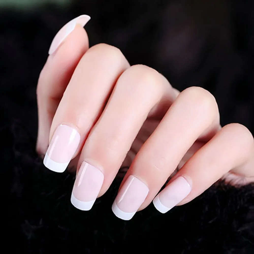 24pcs/box Middle length Ballet nude pink Color false nails with design with heart pattern artificial nails with jelly glue