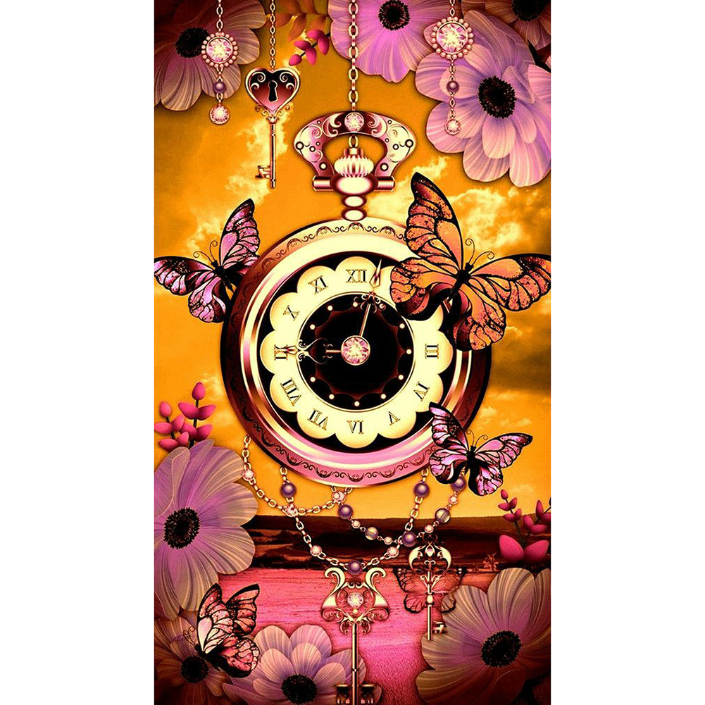 

40*80CM - Round Drill Diamond Painting - Clock Flower (Big Size), 501 Original