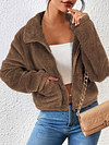 Fuzzy Solid Fall & Winter Jacket, Casual Zip Up Long Sleeve Warm Outerwear, Women's Clothing
