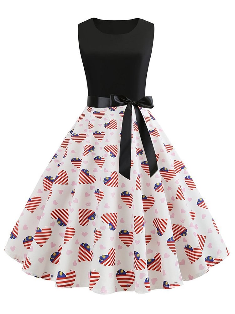 Mayoulove Heart Print Patchwork 1950s Dress-Mayoulove